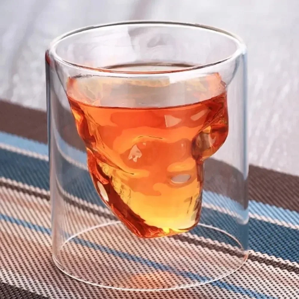 Double-layered Transparent Skull Head Crystal Glass Cup for Home Bar Club Shot